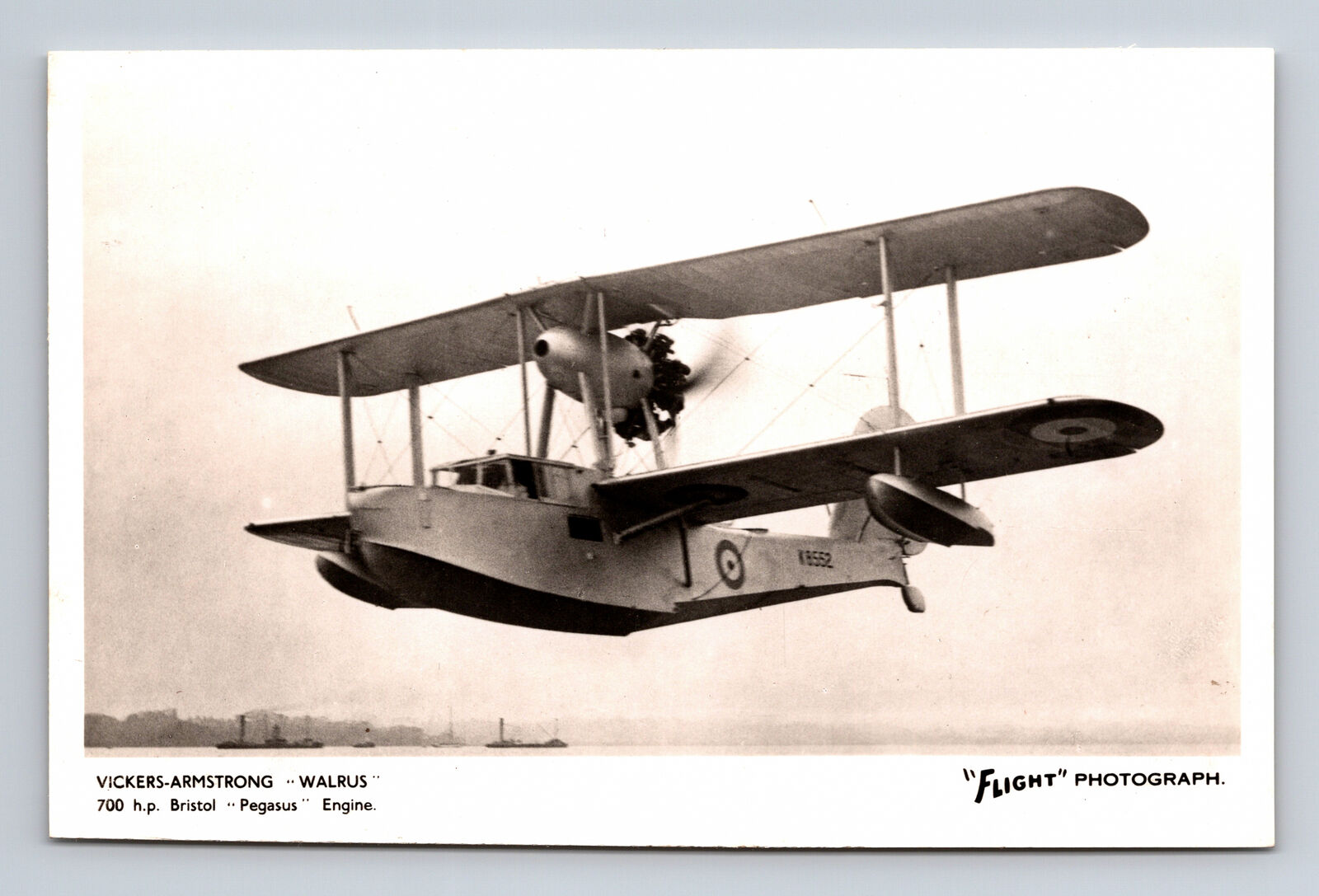 RPPC Vickers Supermarine Walrus Amphibious Biplane FLIGHT Photograph Postcard