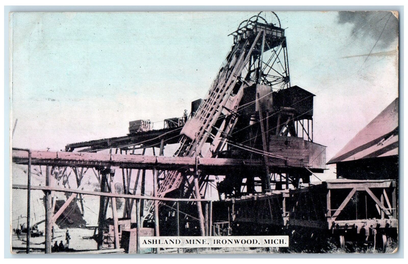 1908 Ashland Mine Electric Conveyor Rustic Tower Ironwood Michigan MI Postcard