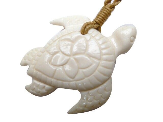 Hawaii Jewelry Turtle Honu Buffalo Bone Carved Pendant Necklace/Choker # 35226