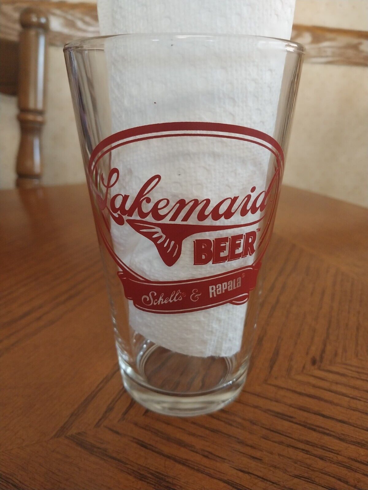 RARE Lakemaid BEER Shell's & RAPALA Clear Glass Red Lettering Pint Brewery Glass