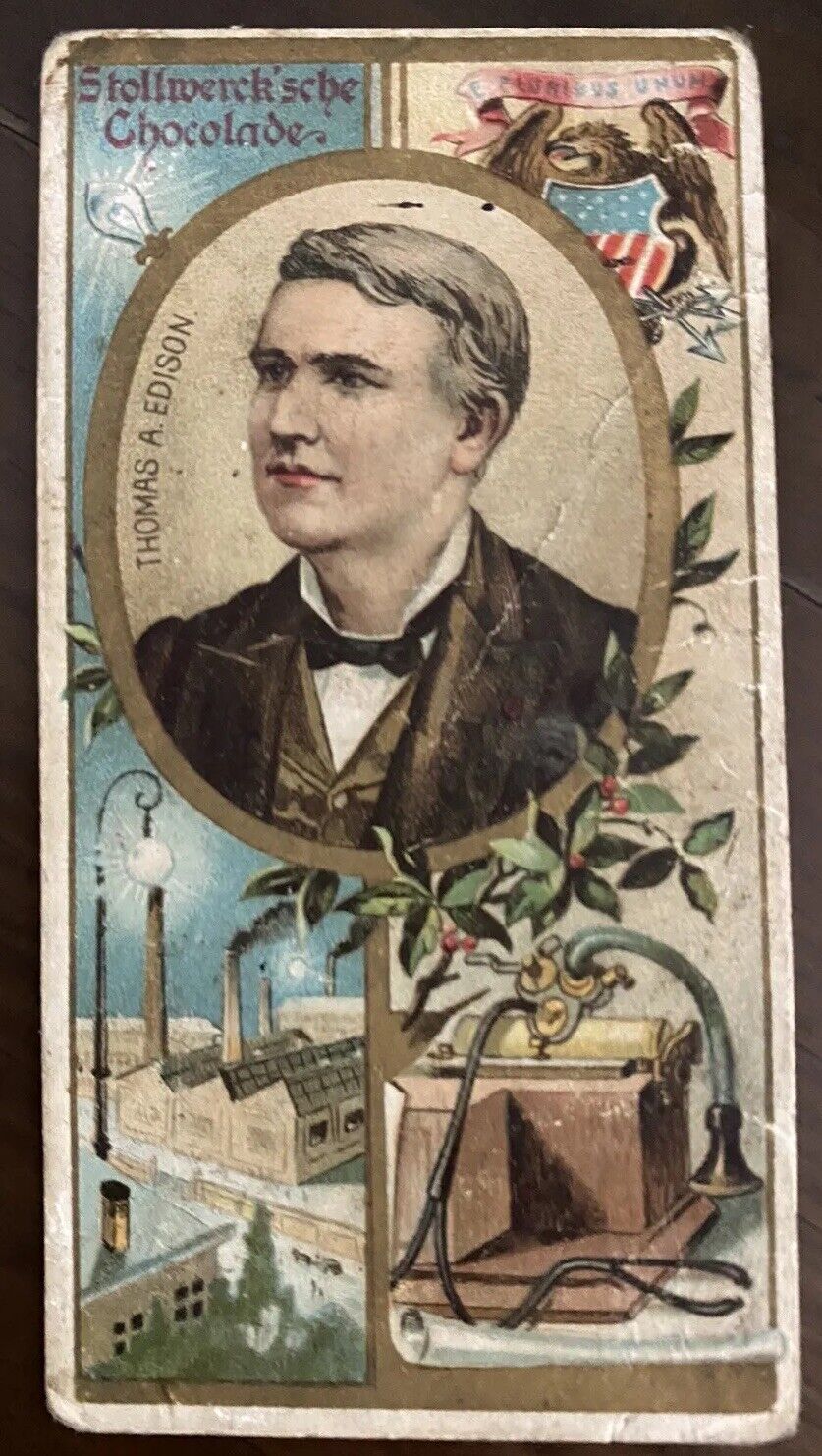 RARE 1897 Stollwerck Thomas Edison Inventors Album 1 Series 5 Card 6 Poor