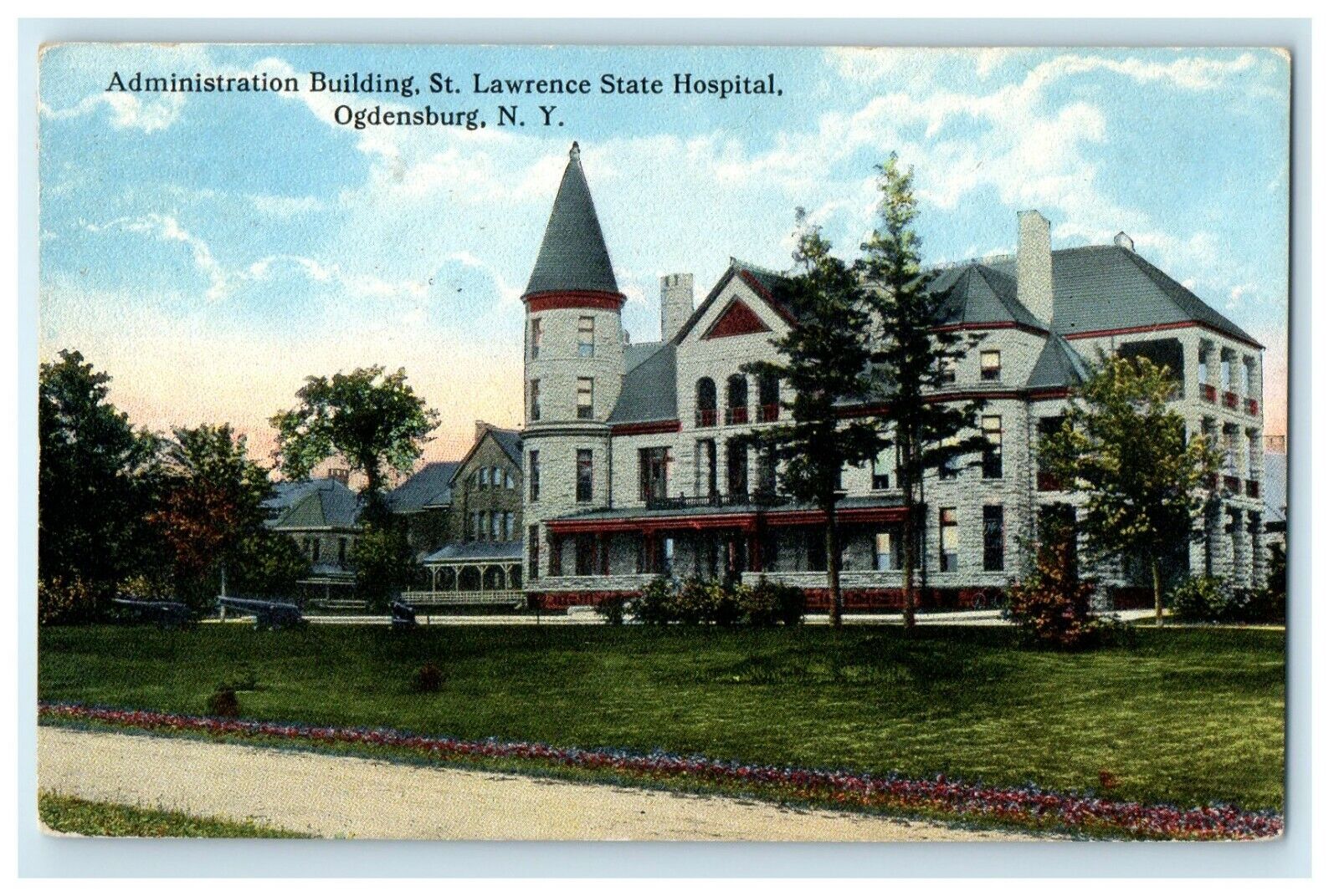 1924 Ogdensburg NY, Admin Building St. Lawrence State Mental Hospital Postcard