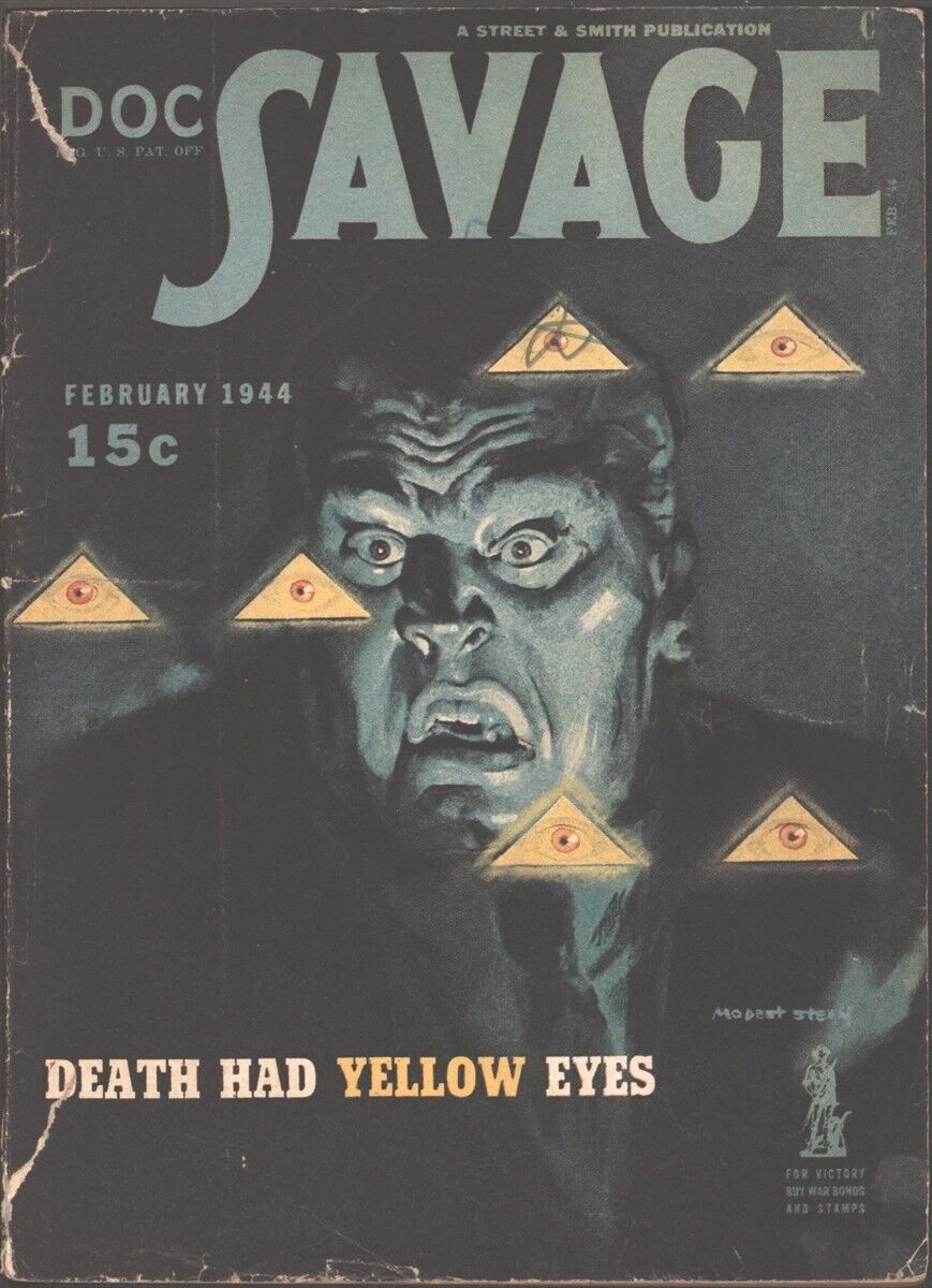 Doc Savage 1944 February. Death Had Yellow Eyes.    Pulp