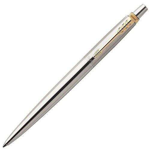 Excellent Parker Jotter Ballpoint Pen Stainless Steel + Gold Clip With Pen Box