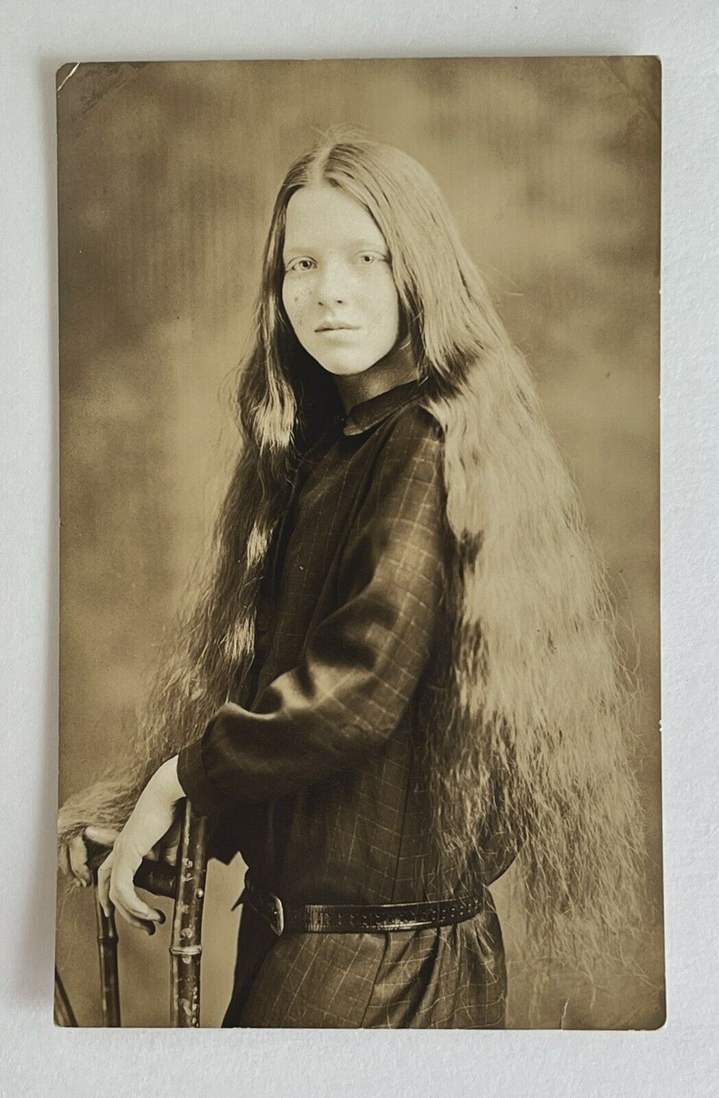 RPPC Real Photo Postcard Pretty Young Lady Long Hair Identified