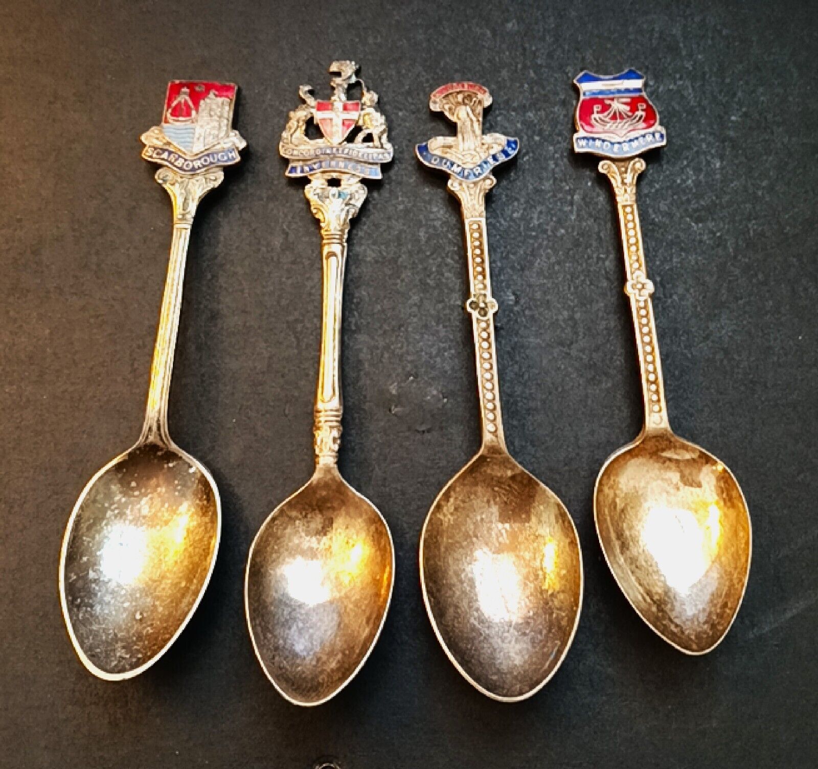 4 Vintage Silverplate Scotland Town Shield Collector Spoons