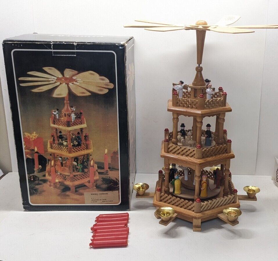 Vintage 3 Tier Christmas Pyramid Nativity Carousel Windmill 17\