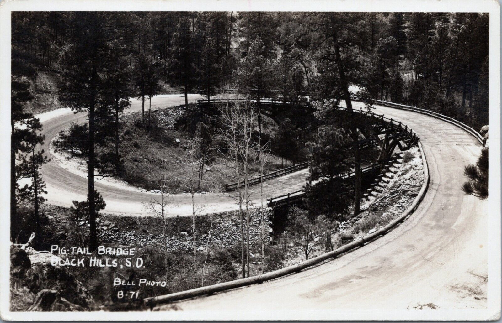 RPPC 1930\'s Iron Mt. Road 16A Black Hills SD Wooden Pigtail Bridge Spiral Loop