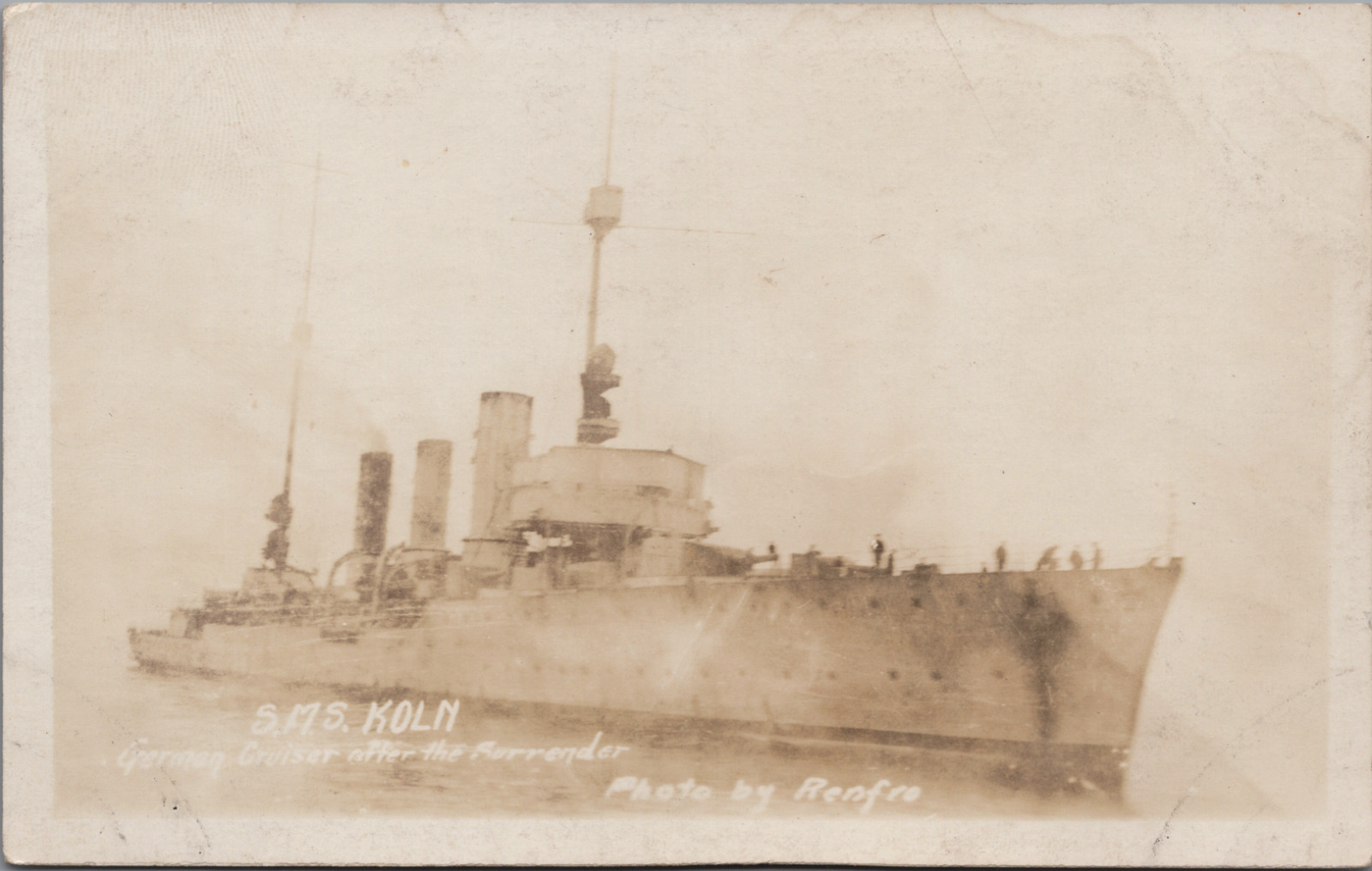 RPPC SMS Koln WWI German Cruiser After Surrender c1918 Imperial Navy Renfro