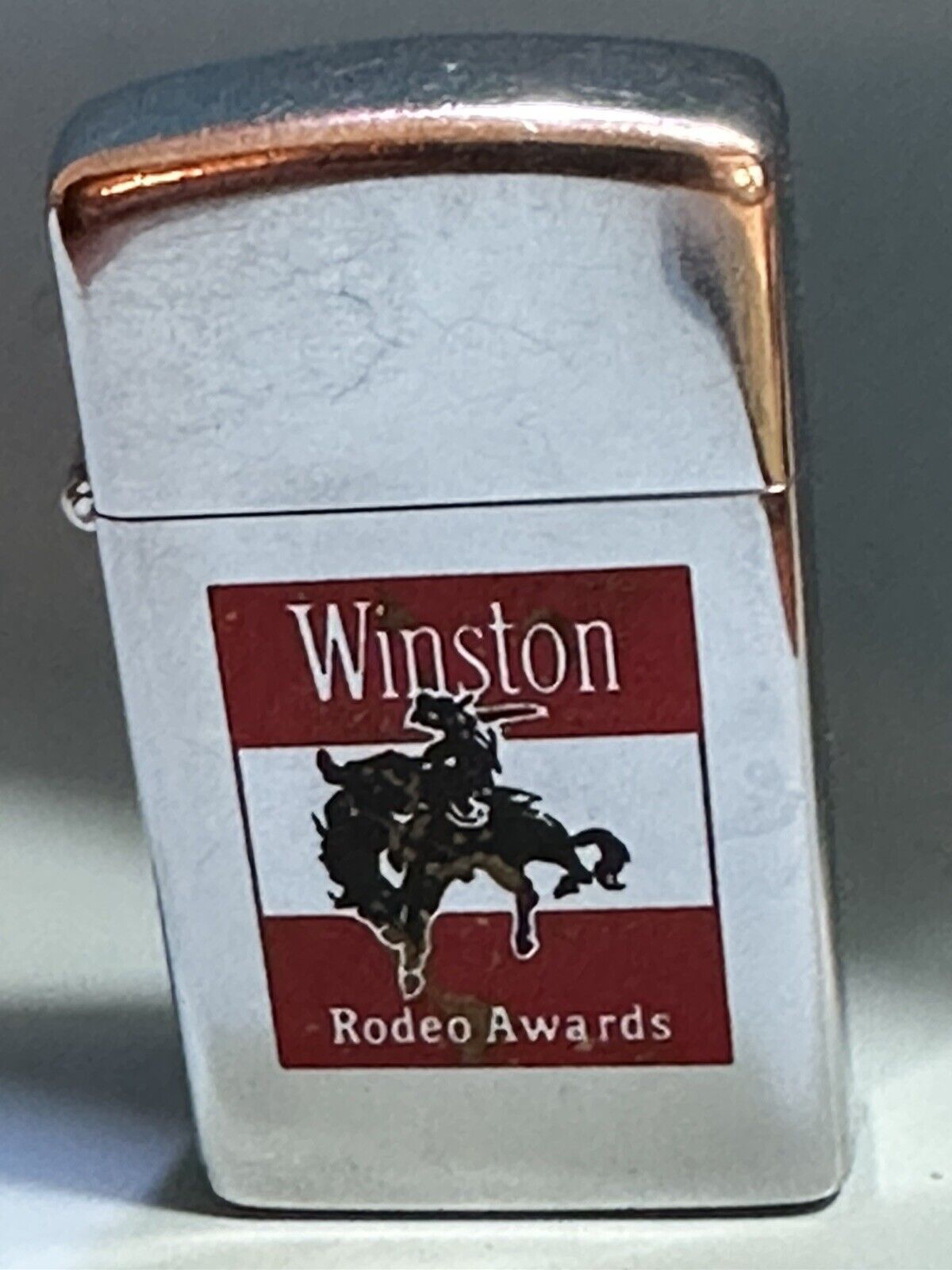 Vintage 1972 Winston Rodeo Awards High Polish Chrome Slim Zippo Lighter