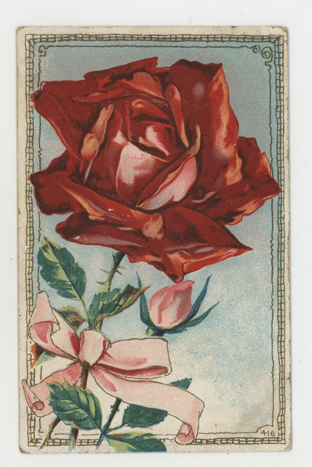 Vintage Postcard FLOWERS LARGE RED ROSE EMBOSSED UNPOSED DIVIDED BACK