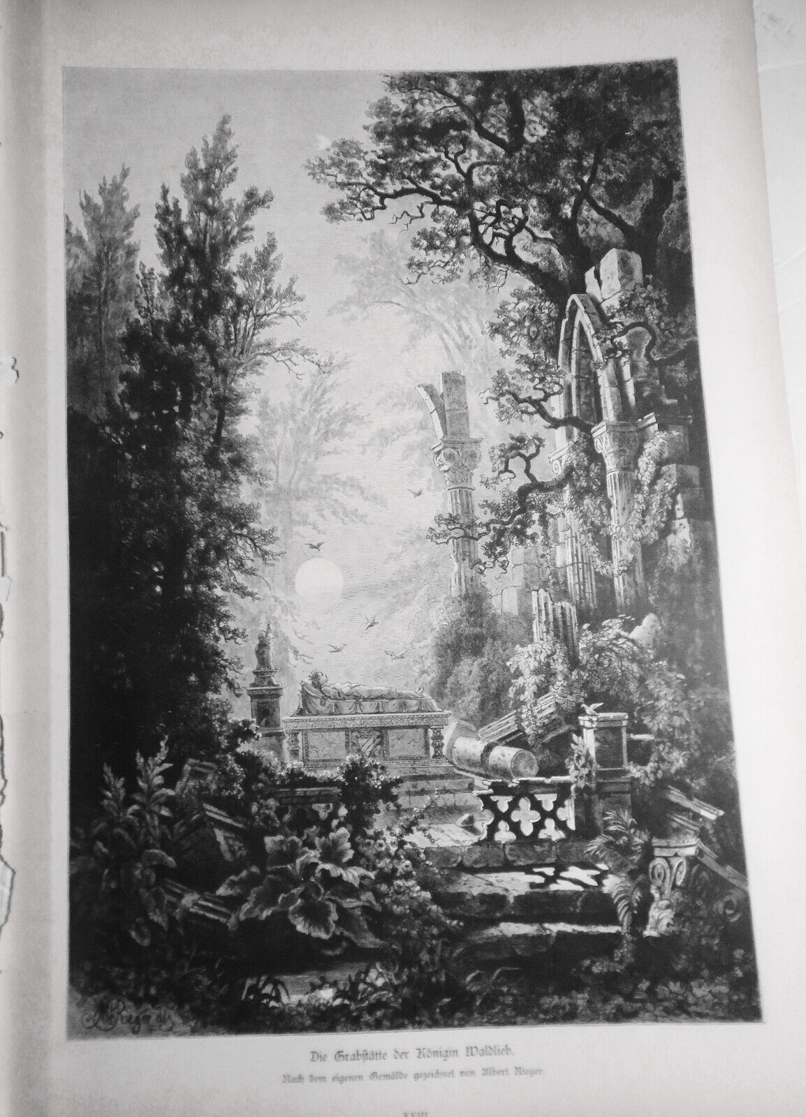 Die Grabstätte der Königin Waldlieb, by Albert Rieger  --  1884 Original