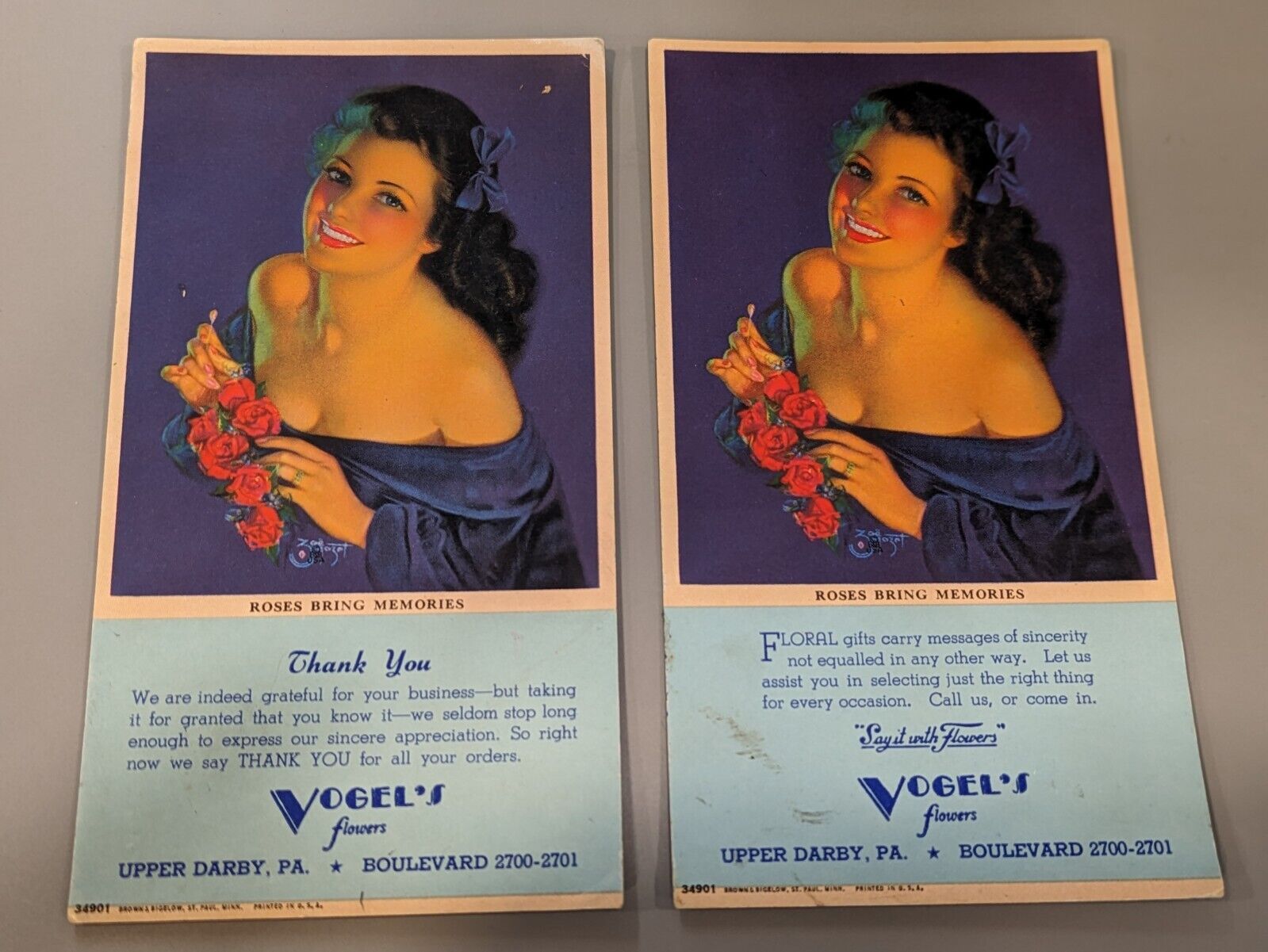 2x Vintage Vogel\'s Flowers, Upper Darby PA Advertising INK BLOTTER