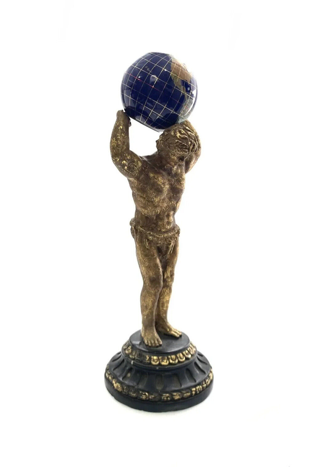 Greek Statue Carrying Precious Stones World Globe Vintage Art Decor
