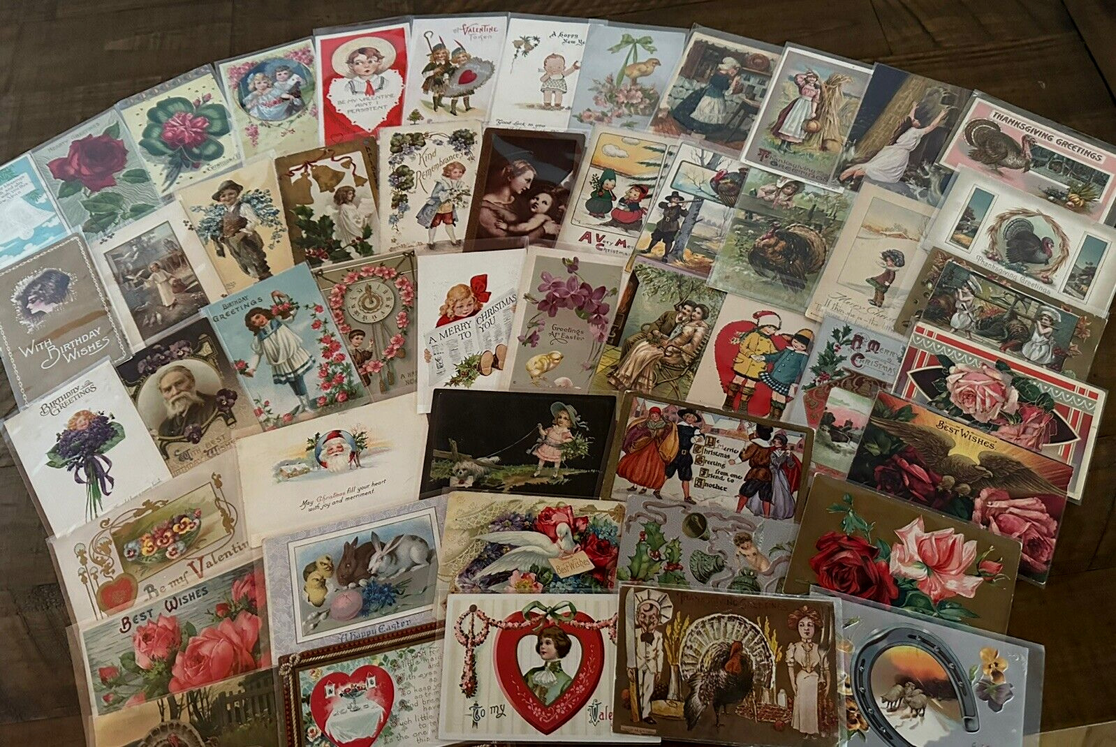Big Lot of 50~Mixed Vintage Antique Holidays Greetings Postcards~in sleeves-h714