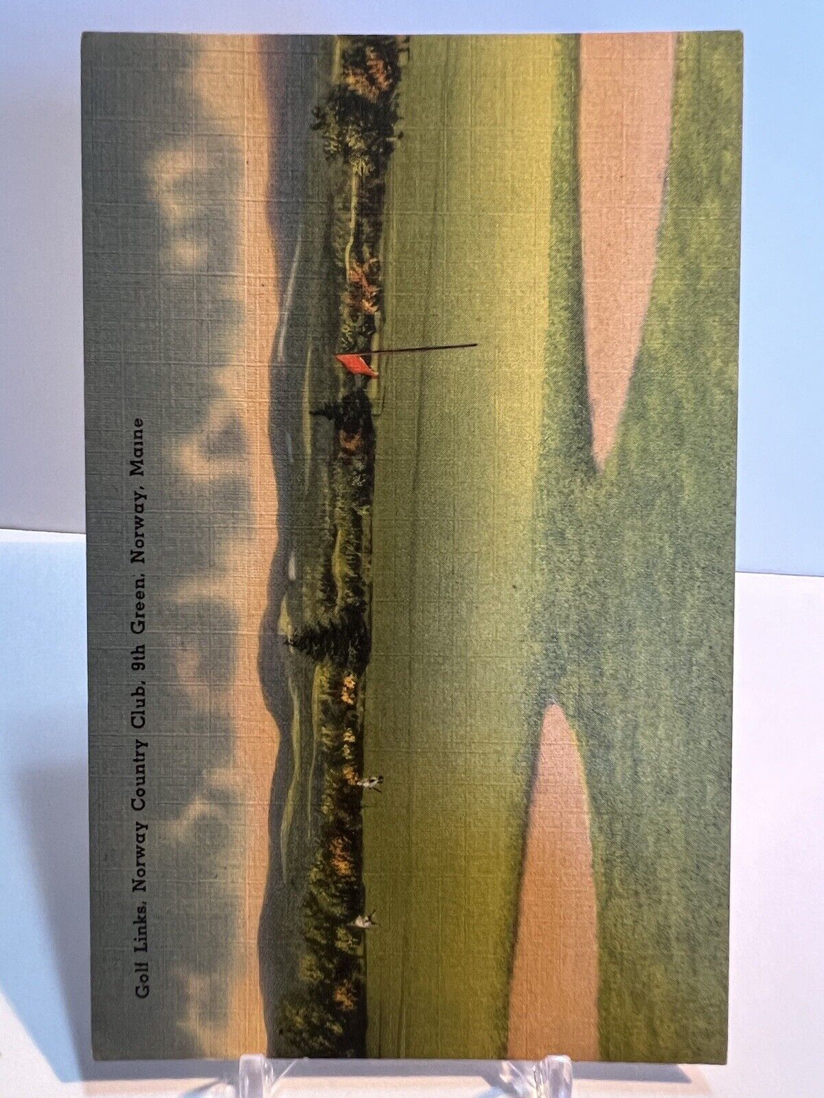 DR JIM STAMPS LINEN POSTCARD GOLF LINKS NORWAY COUNTRY CLUB 9TH GREEN MAINE