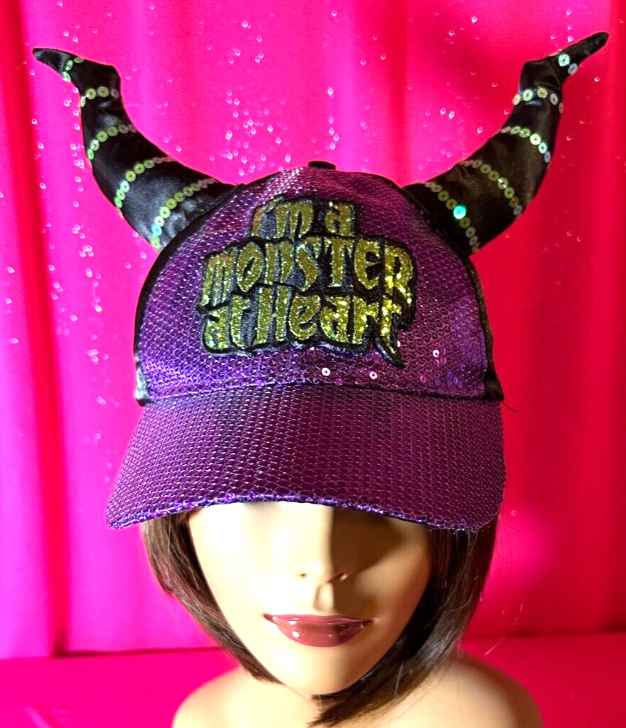 Disney Parks Maleficent~I\'m a Monster at Heart~Baseball Cap with Sequins Satin