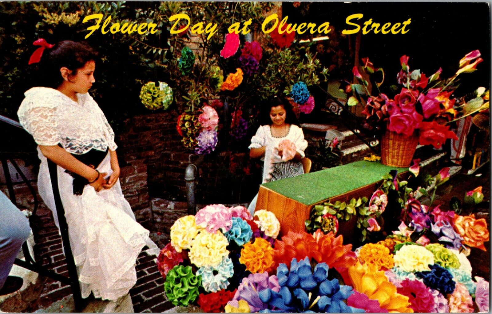 Postcard CA - Olvera Street Flower Day Los Angeles, California