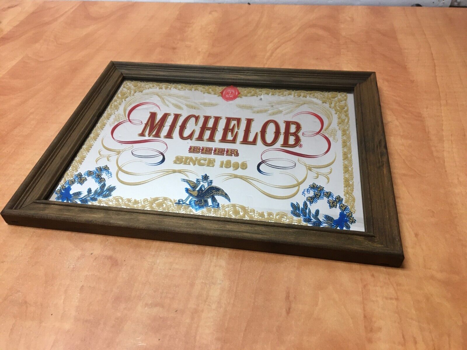 Vintage Michelob Beer Since 1896 Mirror Bar Sign Wood Frame 14x11 Man Cave