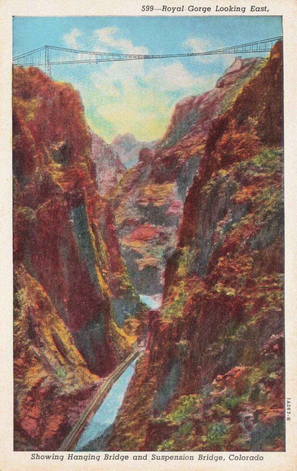 Postcard Royal Gorge Looking East Hanging Suspension Bridge Colorado