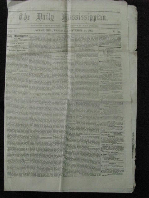 CIVIL WAR JACKSON MISSISSIPPI CONFEDERATE NEWSPAPER 1862