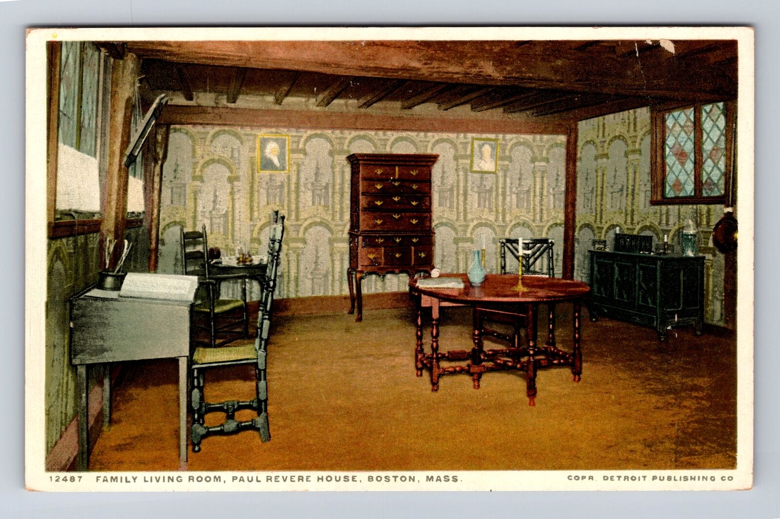 Boston MA-Massachusetts, Paul Revere House Family Living Room, Vintage Postcard