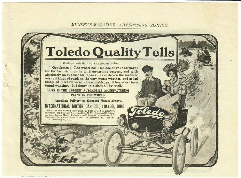 1902 Toledo Antique Print Ad International Motor Car Automobile Country Drive