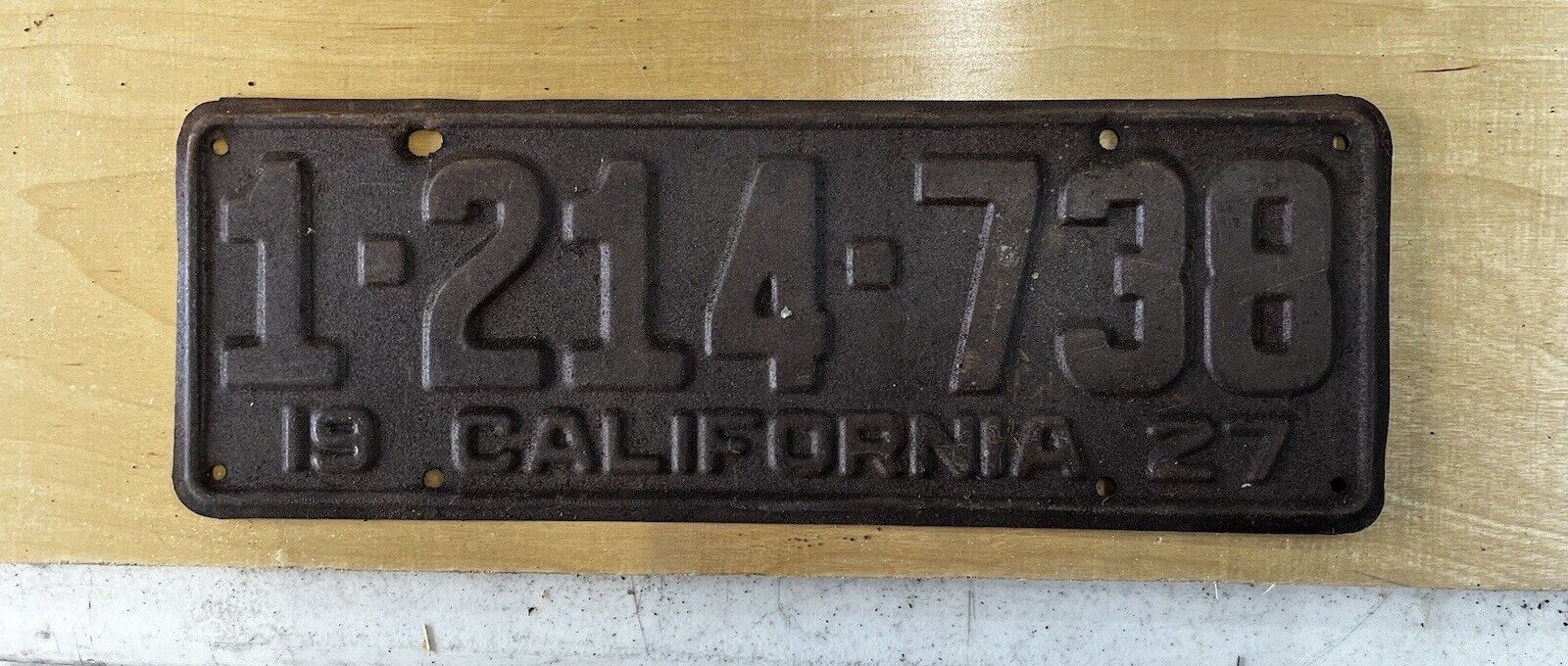 1927 California License Plate Original 1-214-738