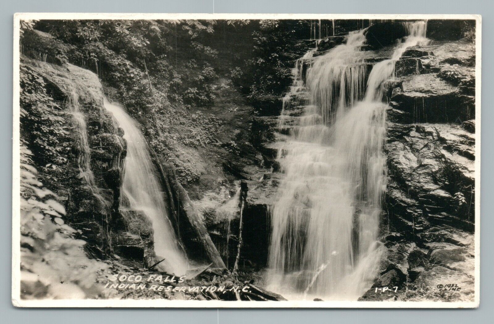 Soco Falls—Cherokee Indian Reservation RPPC North Carolina—Rare Cline Photo 1932