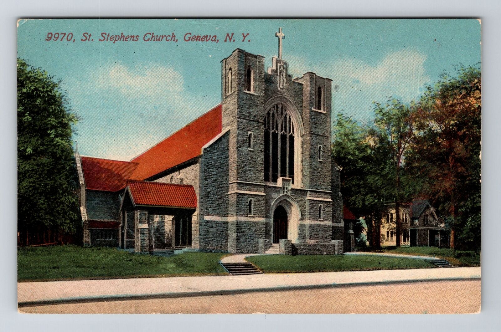 Geneva NY-New York, St Stephens Church, Antique Vintage Souvenir Postcard