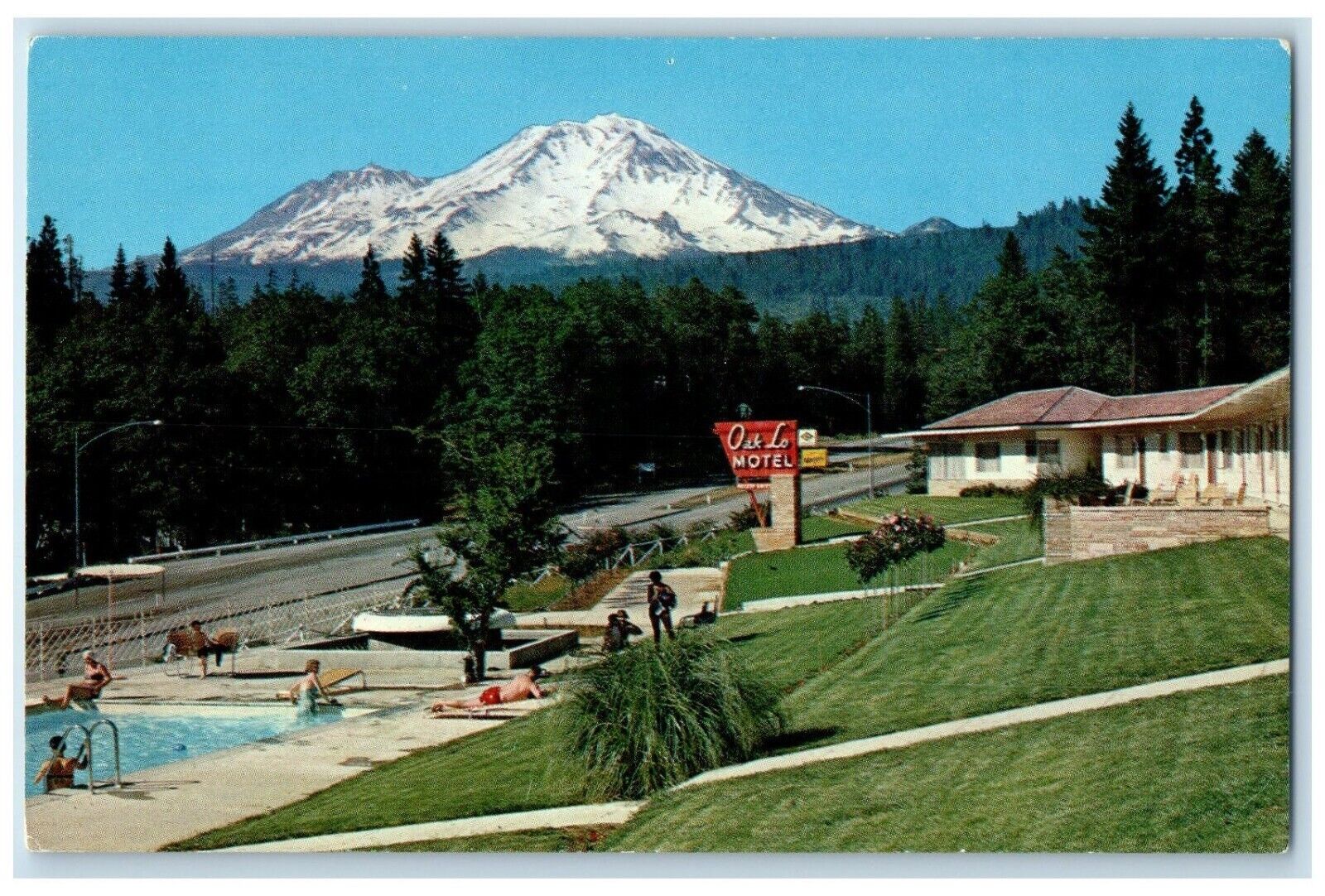 c1960\'s Oak Lo Motels And Swimming Pool Dunsmuir California CA Vintage Postcard