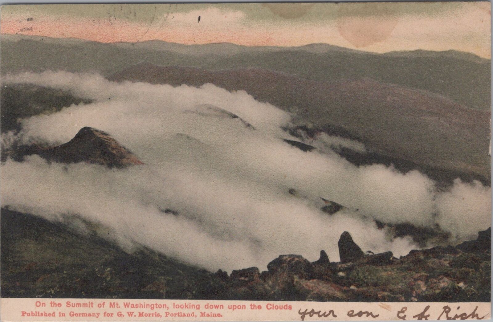 Summit of Mt. Washington Looking Down Upon Clouds 1906 Postcard
