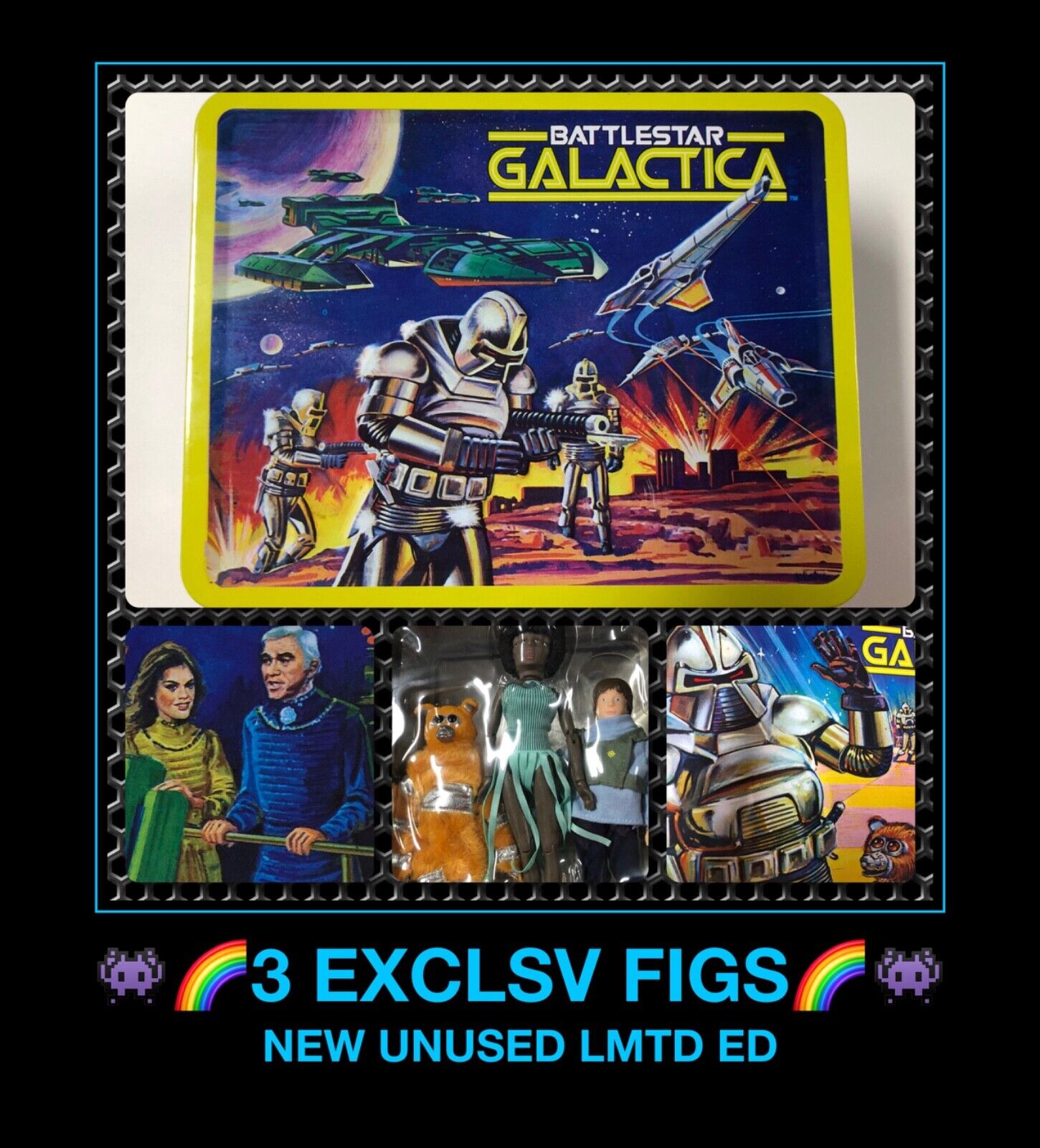 NEW VTG 70s Battlestar Galactica tv EXCLSV 3 Figures 2013 Lunchbox Tin UNUSED