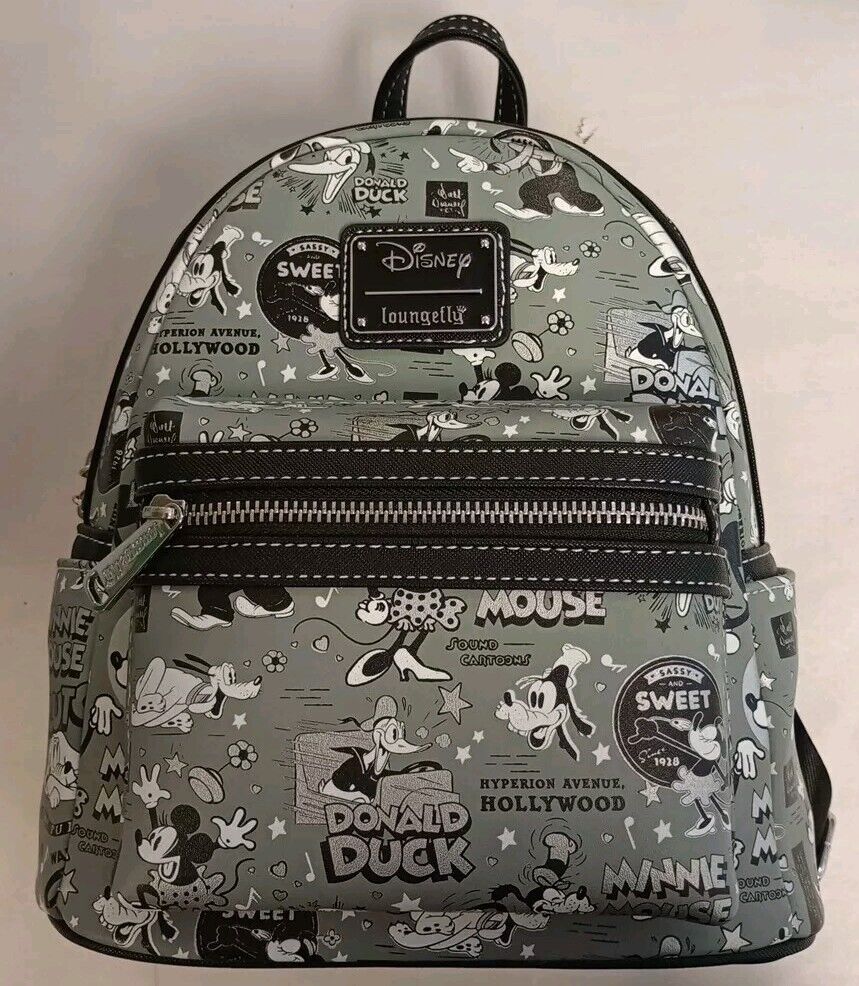 NEW Loungefly Mini Disney Backpack 100 Black And White Mickey And Friends T4