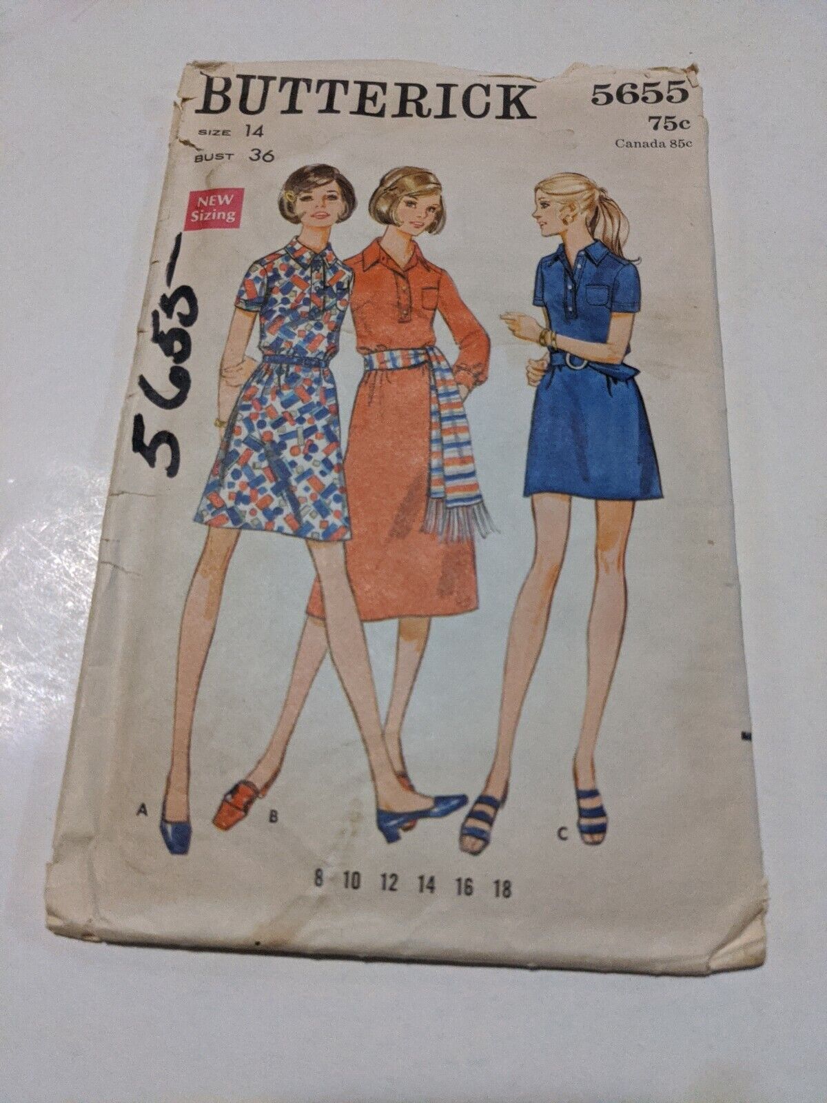  Vintage BUTTERICK Pattern 5655 Misses\' One Piece A Line Dress Size 14 Bust 36 