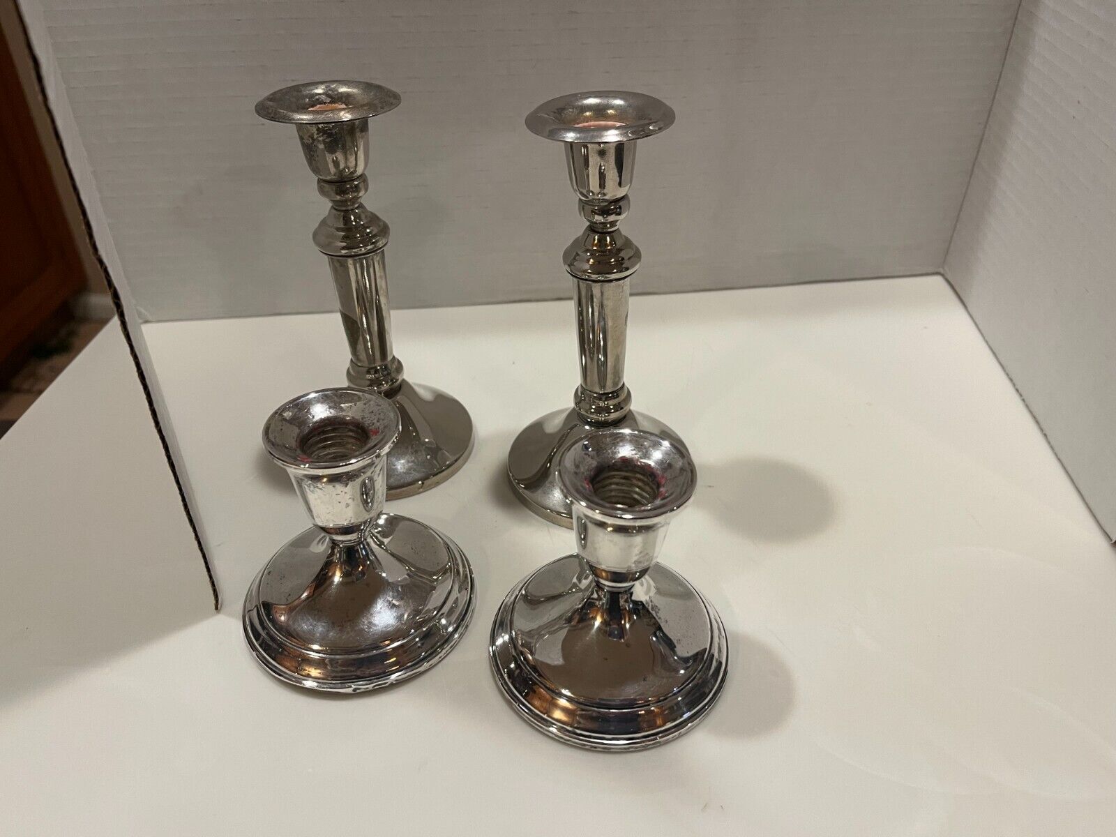 Sterling Silver Candle Stick Holder Pair Towle #701 weighted +SILVER PLATED PAIR