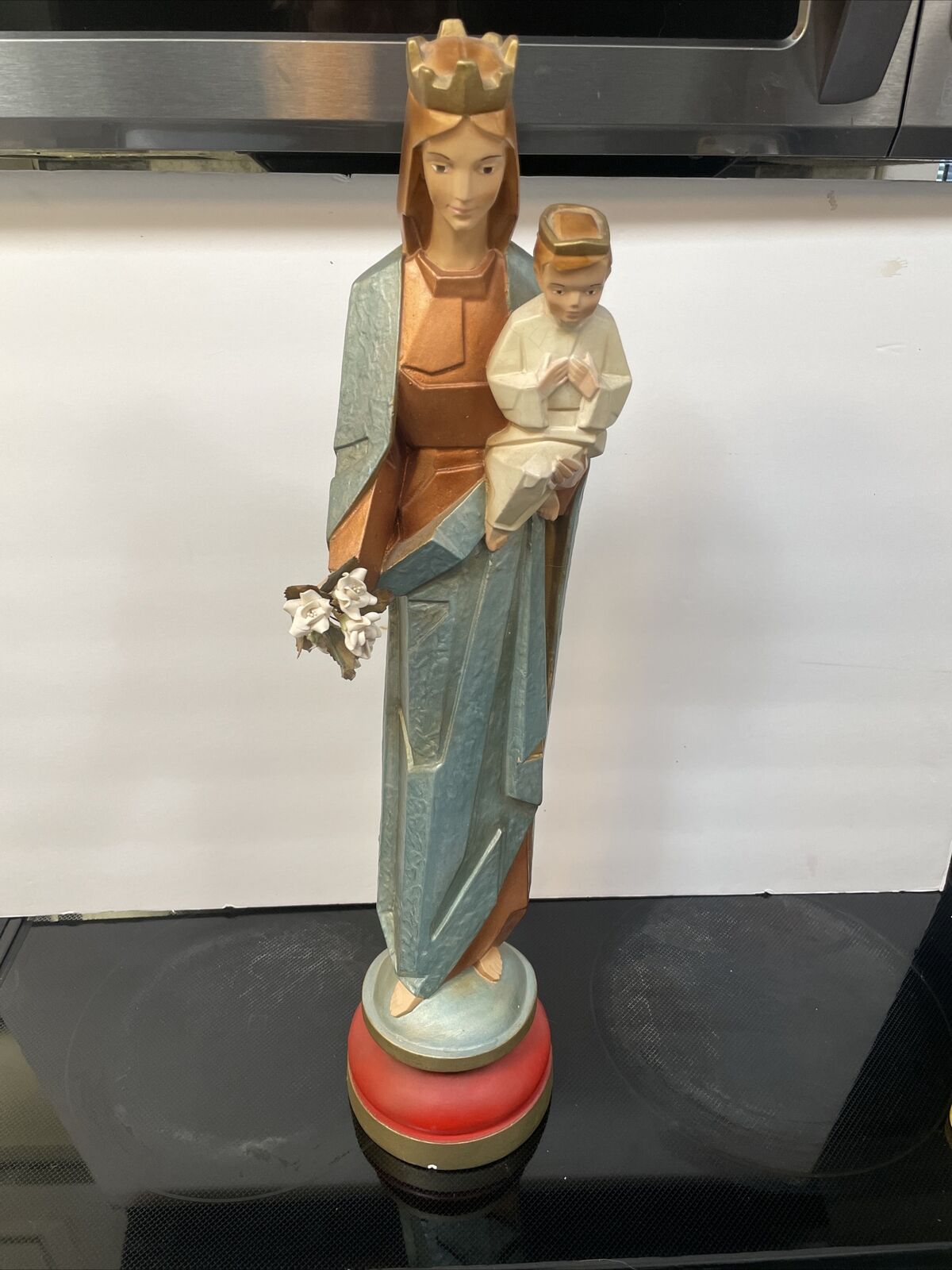 VINTAGE BLESSED MOTHER VIRGIN MARY & BABY JESUS CHALKWARE STATUE FIGURINE 23”