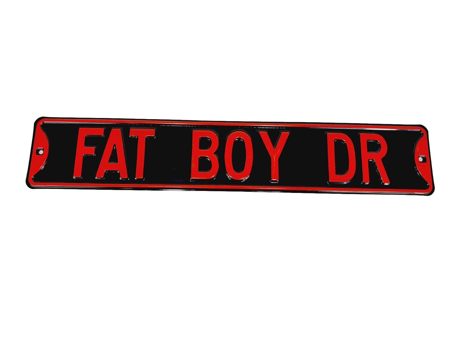 Vintage Heavy Metal Harley Davidson Sign Fat Boy Dr Black Orange Enameled