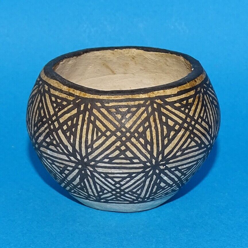 Vintage Acoma Pueblo Miniature Geometric Pot Bowl by Brenda Torivio Signed