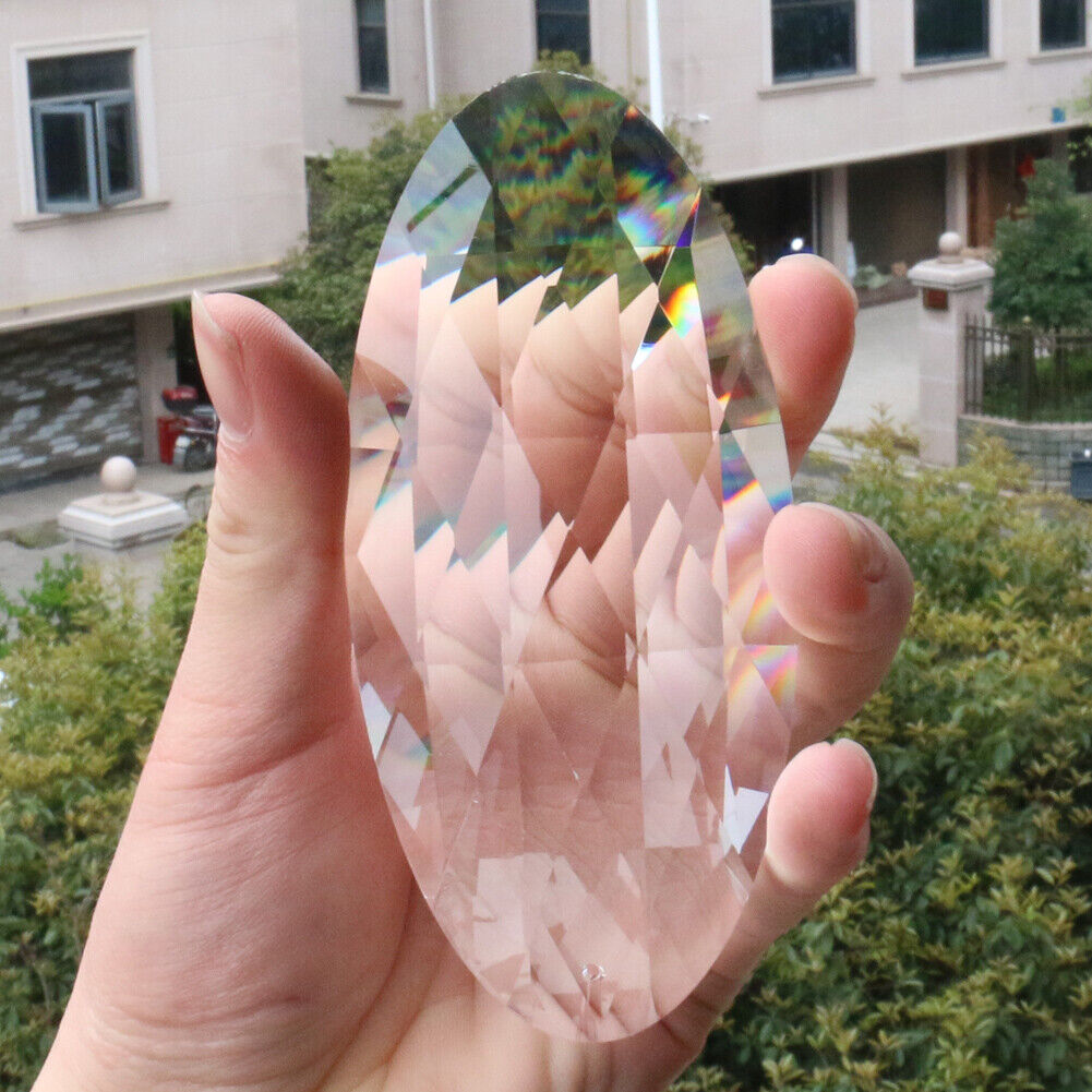 120MM Clear Oval Crystal Fengshui Suncatcher Faceted Prism Glass Hanging Decor