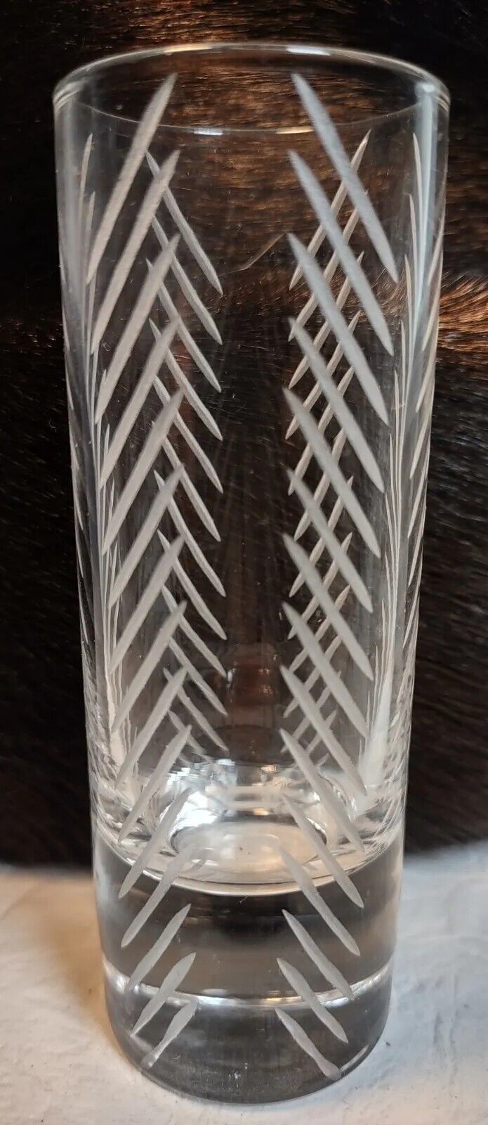 Retro Shot Glasses Heavy Crystal 4 Geometric White Print Design Set Tall Barware