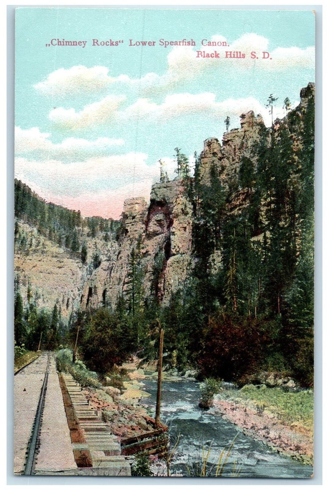 c1910's Chimney Rocks Lower Spearfish Canon Black Hills South Dakota SD Postcard