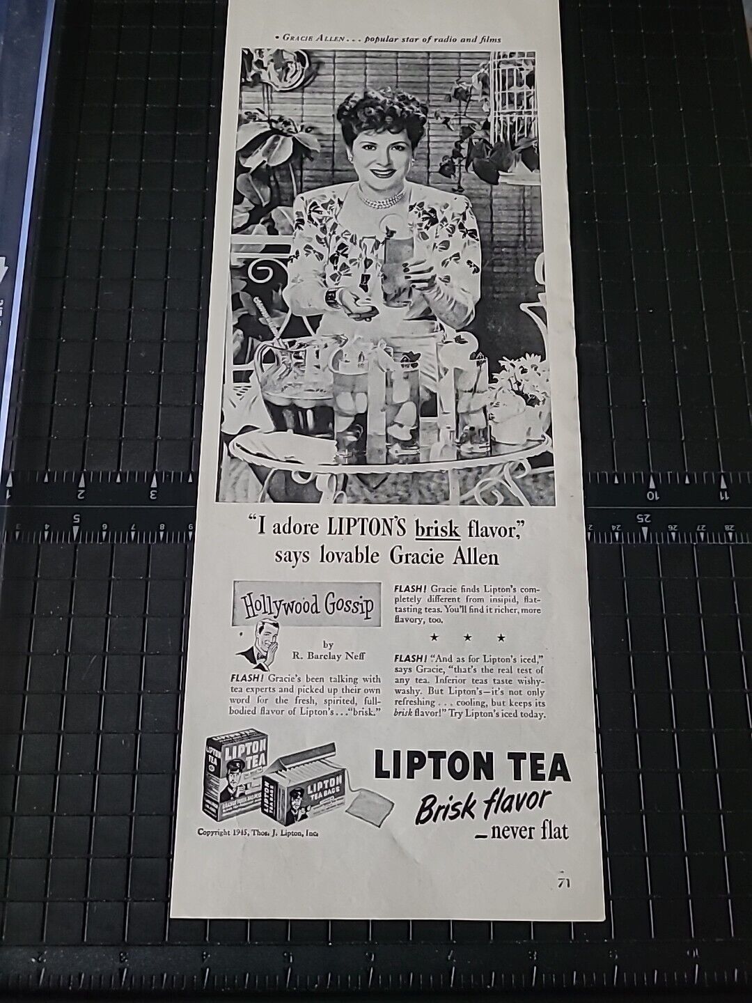 1945 GRACIE ALLEN Lipton Tea  Print Ad 5x14 