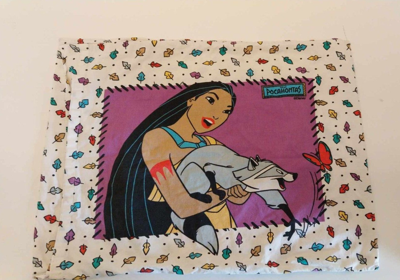 Vintage 90s Disney Pocahontas & Meeko Double Side Pillow Case Multicolor 29 X 20