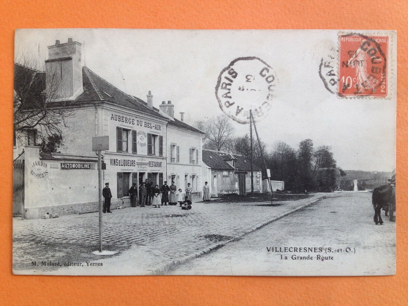 1913 VILLECRESNES Val de Marne postcard La GRANDE ROUTE AUBERGE du BEL AIR