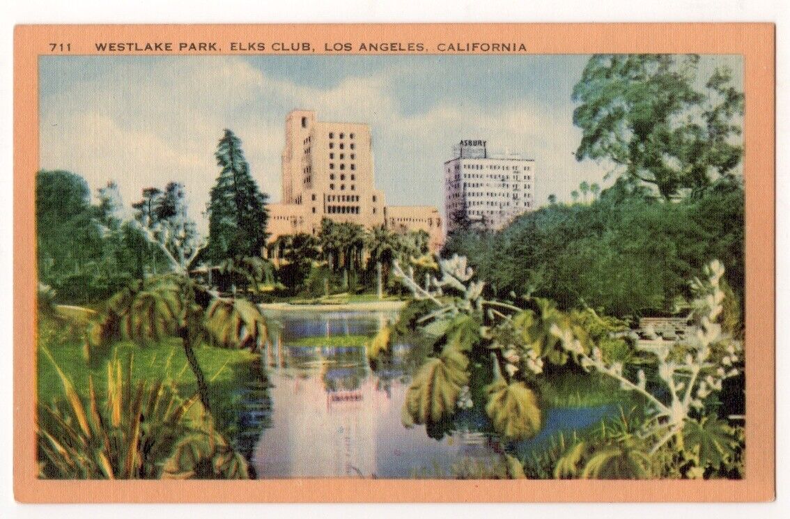 Los Angeles California c1945 Westlake Park, Lake, Elks Club