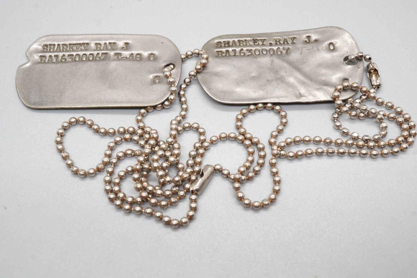 Post WWII - Pre-Korean War 1948 Regular Army Dog Tags Set T-48 With Bead Chains