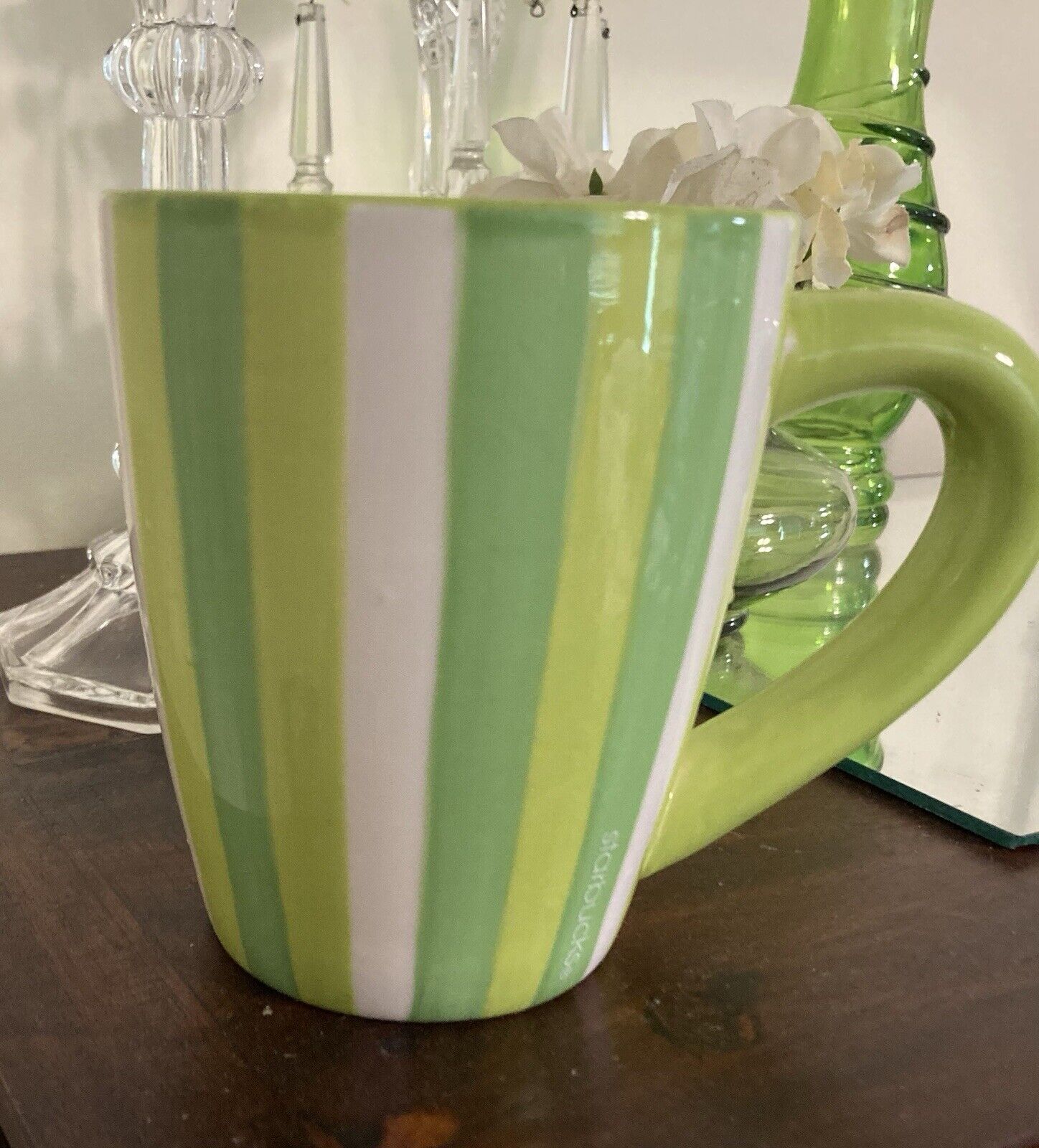 Starbucks 2003 Barista 12oz. Coffee Cup Green, Chartreuse & White Stripes