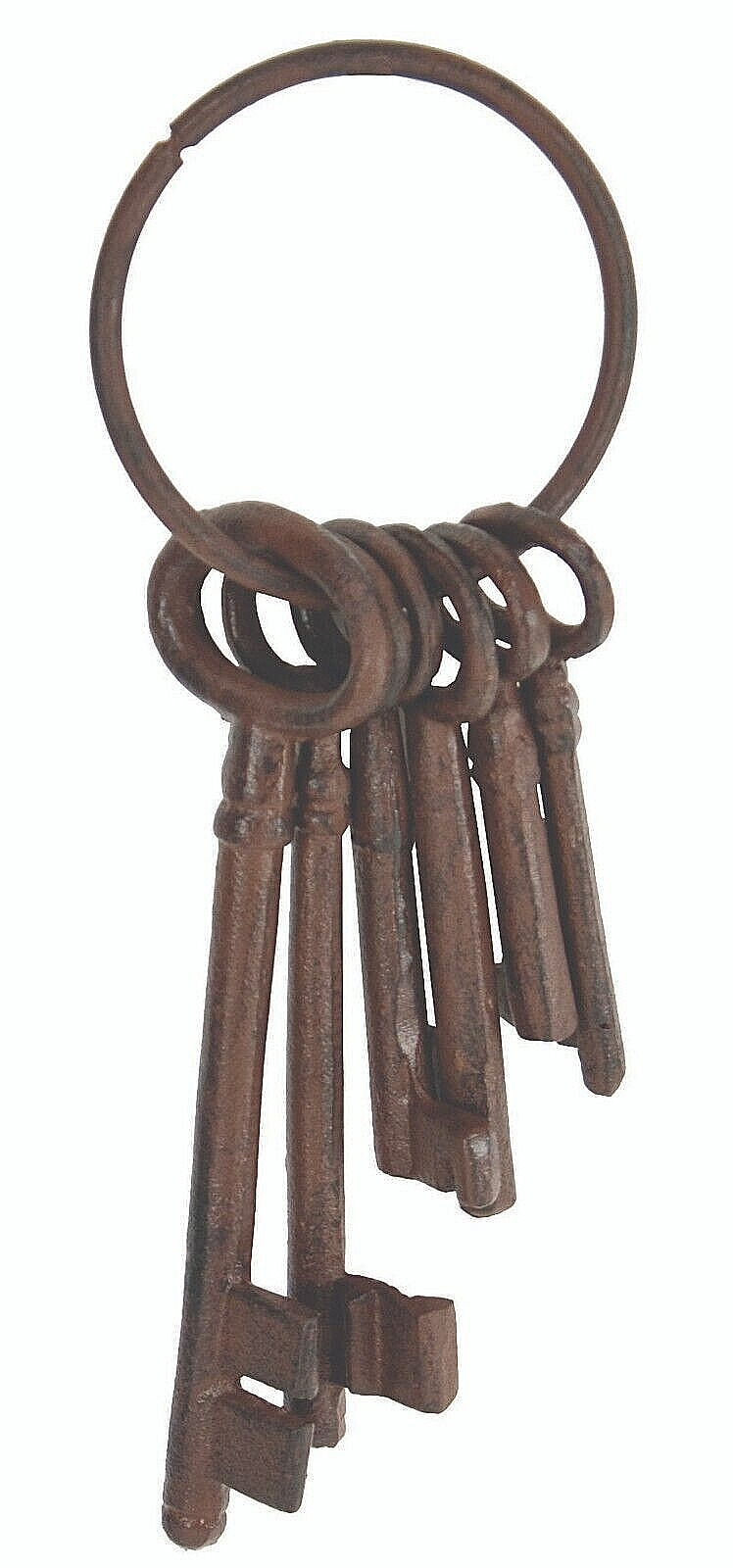 Six Jailor Set Keys Ring Pirate Skeleton Old West  Cast Iron Rustic Brown