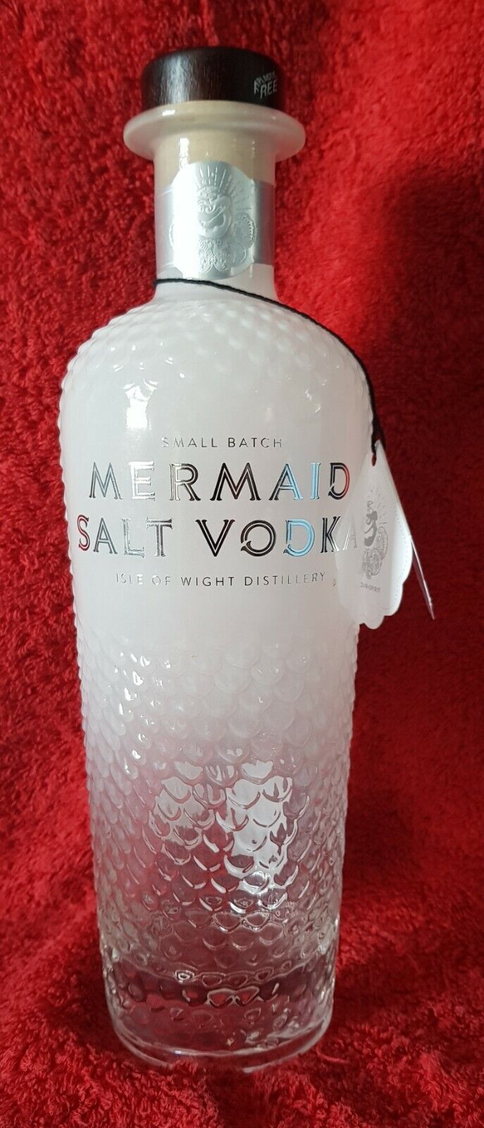 An EMPTY Isle of Wight Distillery Mermaid Salt Vodka Bottle, With Tasting Notes 